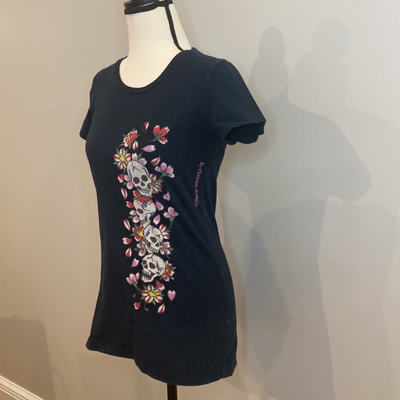 Ed Hardy flowers and skulls tee Y2K vintage Christian Audigier fitted - Picture 2 of 6